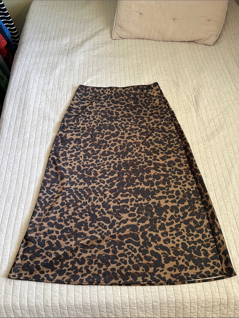 Rachel Zoe brown black cheetah print pull on satin midi maxi skirt Med 8 - Picture 2 of 10